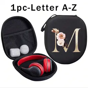 Portable Hard Shell Headphone Case with Zipper, Flower Letter A-Y Design, Shockproof Storage for Travel, Valentine's Day Gift