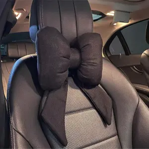 Car Neck Pillow, Car Lumbar Pillow, 1 Count Solid Color Bowknot Headrest & Lumbar Support, Car Interior Decoration, Cozy, Car Seat Attachment