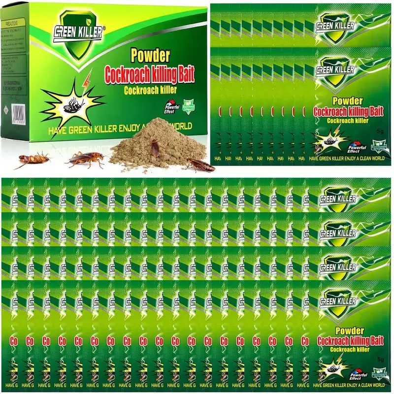 50 packets of high-efficiency cockroach bait powder, fast-acting and thoroughly eliminates cockroach nests and colonies, suitable for both indoor and outdoor use, and for kitchens and enclosed spaces.