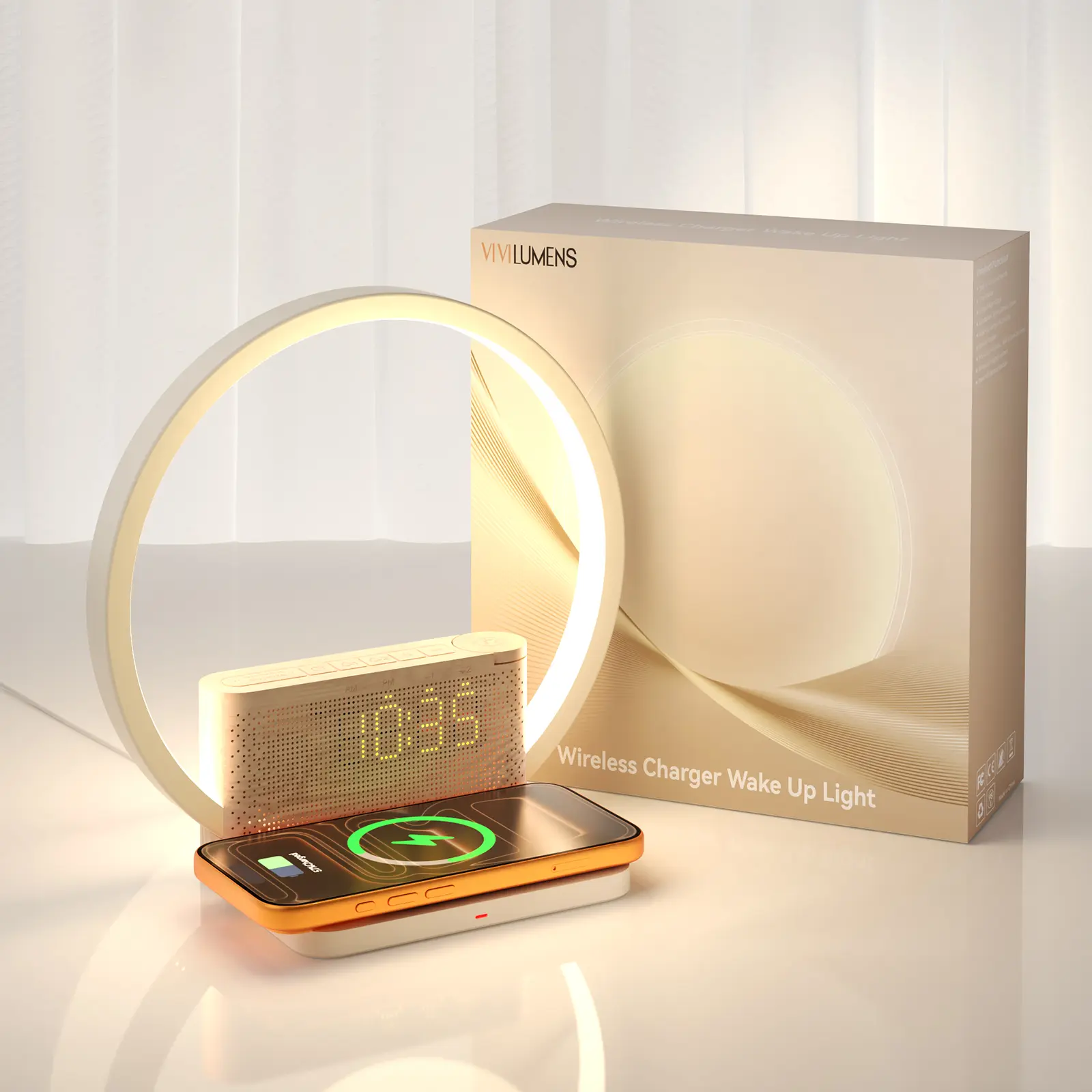 New Upgraded Sunrise Alarm Clock with Improved Wireless Charging – Wake Up Light, White Noise Machine, Snooze Alarm, 10 Sleep Sounds & Touch Night Lamp for Bedroom