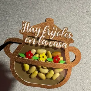 “ Hay Frijoles En La Casa “. Mother's Day Bouquet Topper with Glitter Frame and Floral Accents for Arrangement