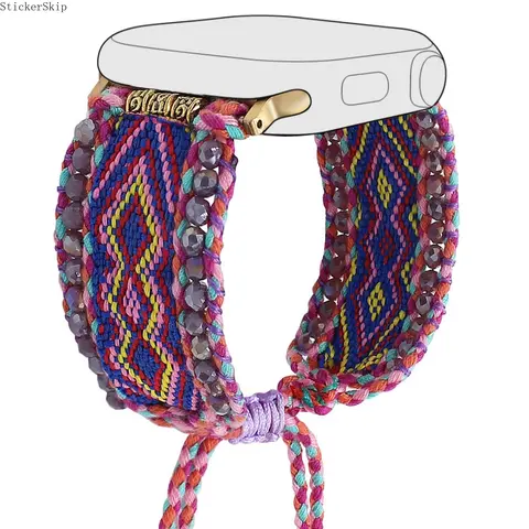 Women's Adjustable Wearable Aesthetic Boho Handmade Woven Smartwatch Band 2-Pack - Ethnic Friendship Bracelet Accessory, Colorful Birthday Wristband Fits 38–49Mm (All Series & Ultra, Accessories for Women)