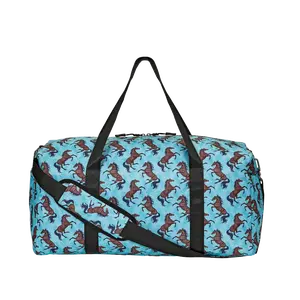 AWST Intl "Lila" Galloping Bay Horses Turquoise Duffle Bag 63-GG824-TQ