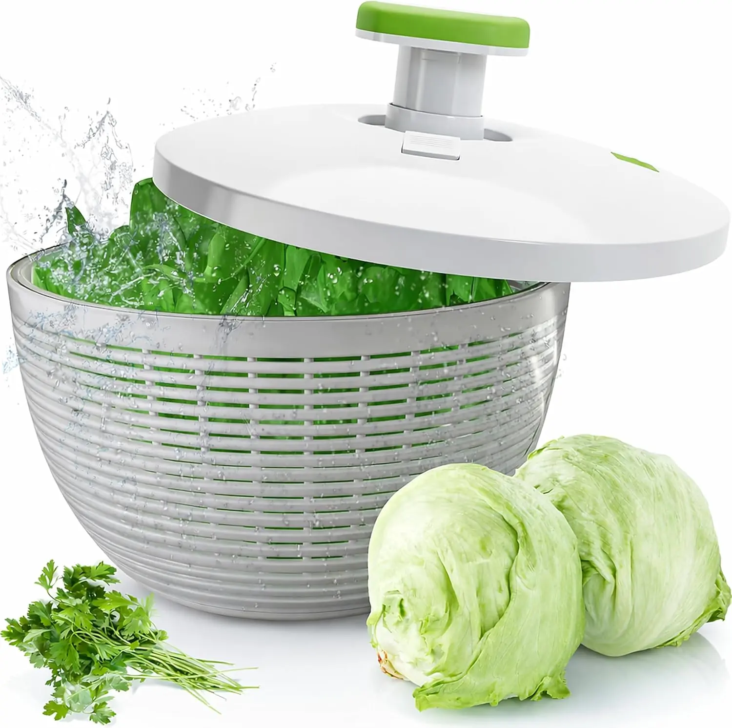 6.2-Qt Large Salad Spinner Kitchen Utensil, Fruit & Vegetable Washer Dryer with Bowl & Colander, 1-Handed Pump, Compact Storage for Greens, Utensils