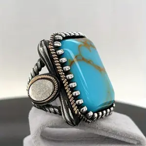 A Stylish, Distinctive, And Vintage-Inspired Square Turquoise Faux Ring - Suitable for Anyone - Perfect for Everyday Use, As Well As Gifts for Parties, Social Events, Travel, Birthdays, And Valentine'S Day