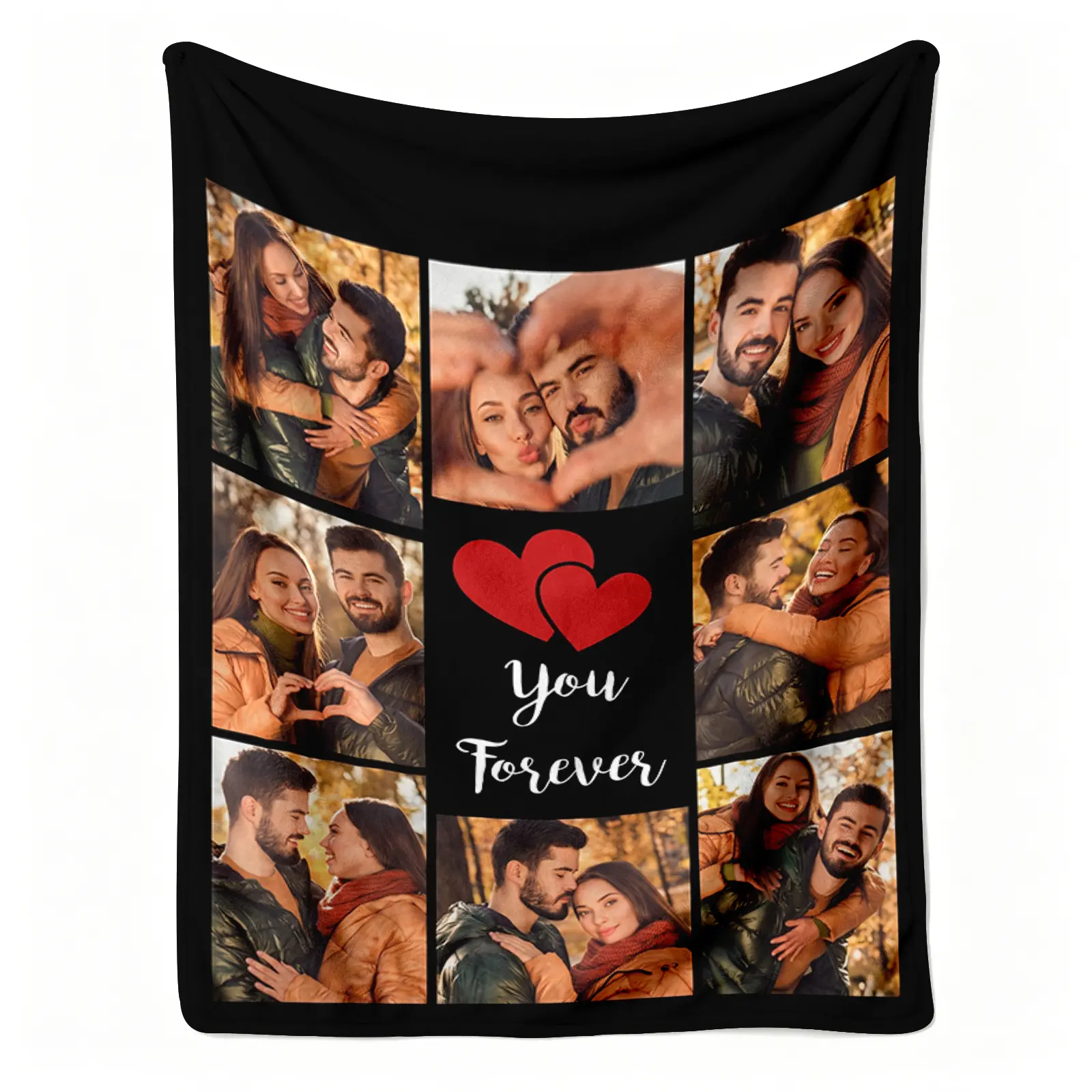 Custom Couple Flannel Printed Blanket - Personalized 8 Photo Heart Shaped Nap Blanket, Feel Cosy Soft Warm Photo-Infused Throw for Couch, Romantic Custom Anniversary Gift for Partner