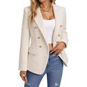 Mina Self 2026 Spring Women's Tweed Plaid Blazer Jacket - Fully Lined Fashion Business Casual Elegant Work Coat Pockets