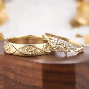 2-Piece Luxury Rose Wedding Ring Set - Micro Paved Cubic Zirconia Engagement & Wedding Rings for Women - Perfect for Anniversaries, Birthday Gifts, Parties, Evening Events & Vacation Style