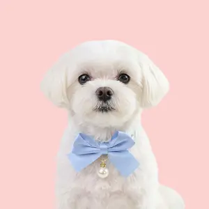 Pet Collar Rhinestone Pearl Bow Tie Necklace Luxury Satin Jewelry for Cats Dogs Adjustable Cute Pet Accessories
