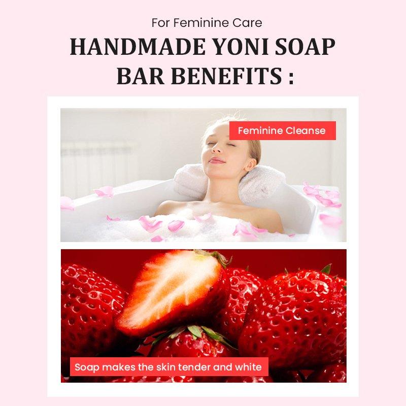 Miaofutong Strawberry Yoni Soap Bar | Natural Feminine Care, pH Balanced, Herbal Cleanse, Purify & Soften Skin 100g