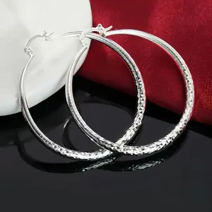 Pair Of 925 Silver Earrings, Suitable For Women, Elegant Large Circle Design, 925 Silver Color, Hypoallergenic Ear Needles, Suitable For Daily And Vacation Wear, Suitable As Valentine's Day Gift SpringStatements