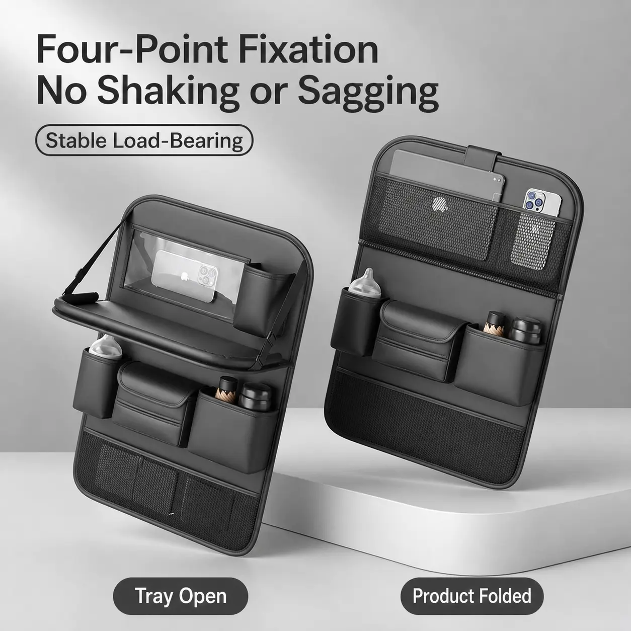 Foldable Table Car Back Seat Storage Organizer, Heavy Duty Backseat Tablet Holder Tray, Waterproof Anti-Kick Car Seat Back Protector Multi Pocket Bag for Road Trip & Rear Seat Work