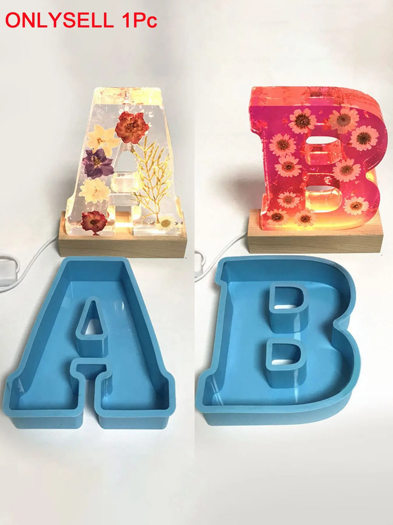 1 Pc of Large 26 Letter Crystal Dropper Silicone Molds for Crafts Desktop Ornament DIY Handcraft Commemorative Day Decoration Handmade Accessories Three Color Light Usb Luminous Base Handicraft