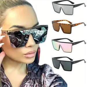 Trendy Rectangular Polarized Sunglasses for Men & Women Oversized Vintage Frame Windproof Tinted Lenses Polarized Blue Light Blocking Lens Natural Material Fashion Eyewear