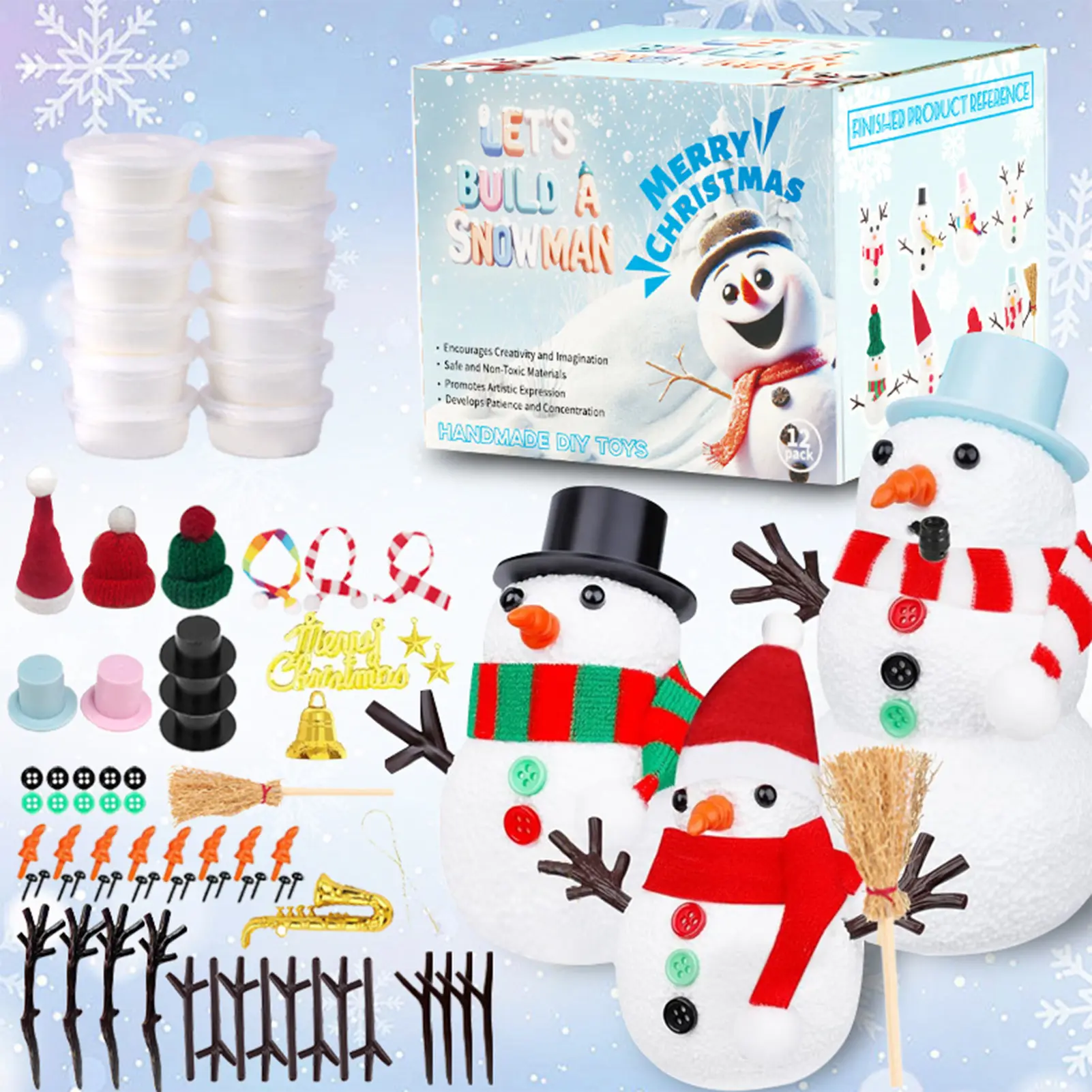 DIY Christmas Clay Snowman Handmade Snowball Toy Set (12-piece Clay Snowman DIY Set)