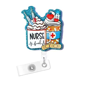Cartoon Nurse Design Badge Holder, Medical Badge Holder, Retractable Badge Reel, Badge Buddy Nursing, Name Badge Holder, ID Badge Holder for Nurse Doctor Student Worker Volunteer