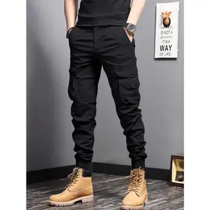 Casual Side Flap Pockets Workwear Tapered Pants