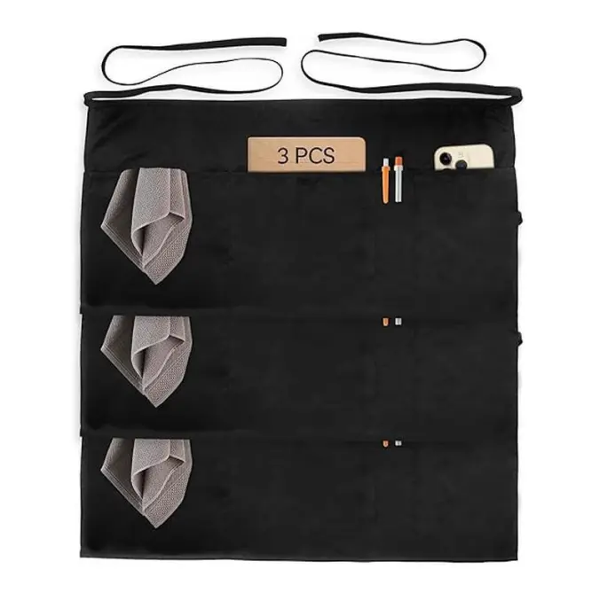YUANBANG Waterproof Cotton Work Waist Apron - Unisex Casual Apron with 4 Deep Pockets, Adjustable Ties, 23.5in x 11.5in, Classic Fit - 1-Pack or 3-Pack, Black or Red, Work Apron