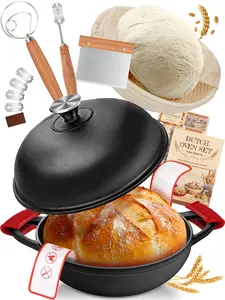 Cast Iron Bread Pot with Lid 5 QT Sourdough Dutch Oven Casserole Pot Braiser Pan for All Cooktops Oven Safe to 500F Cookware Kitchen with Wide Handles and Steel Stainless Knob