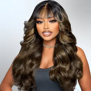 【NEW IN】UNice Pre-Everything Balayage Highlight Fluffy Loose Wave Curtain Bangs Wig   Glueless 13x4 Lace Frontal Human Hair Wigs with Upgraded Drawstring