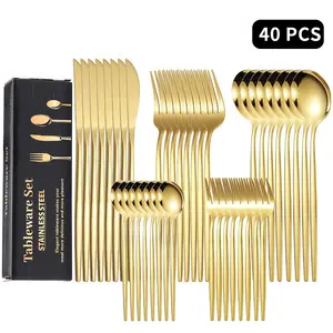 40-Piece Gold Stainless Steel Silverware Set for 8 Mirror,kitchen，kitchen accessories，kitchen essentials，knives kitchen set，kitchen supplies with  cutlery Dinnerware Service Set Dinnerware Sets Dinnerware Sets