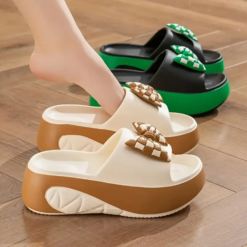 OFIREND Women's Non-Slip EVA Slippers - Open-Toe, Padded Midsole, Lightweight Anti-Slip Tread Bow Casual Comfy Home Slippers for Pool & Spa, Anti-Slip Tread Women's Home Slippers, Bow Women's Home Slippers