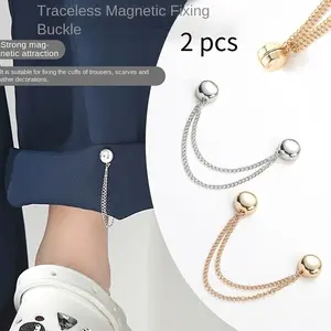 2pcs Set of Stylish Magnetic Pant Clips - No Sewing Required, Women'S Removable Hem Adjuster, Perfect Fit T-Shirt Magnetic Buckle Too Long to Short Magic Pant Leg Fixing Clip, Top Hem to Short Adjustable Buckle Waist Closing Chai