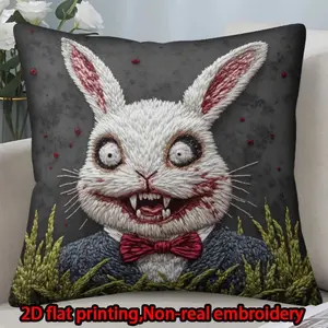 2D flat print 1pc short plush decoration single-sided pillowcase crazy rabbit non-real embroidery hand washable and machine washable multi-size pillowcase suitable for bedroom living room sofa(excluding pillow core)