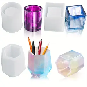 3Pcs/Set Silicone Resin Mold Concrete Mold,Hexagon,Cube and Cylinder Planter Mold,DIY Flower Pot Epoxy Organizers,Plaster Clay Craft Jewelry Storage Trinket Holder,Christmas Party Gifts,Hand Tools Kits