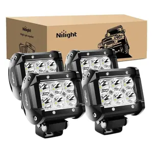 Nilight 4-Inch 18W Double Row Spot Beam LED Work Light Pods, 1260LM High Output Aluminum Alloy, Universal Fit with Impact Lens (2 Pairs with Mount)