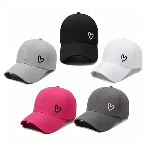 Women's Heart-Shaped Baseball Cap – High Ponytail Hole Through Back – Adjustable Snapback with Breathable Mesh Panel – Solid Color Golf Hat for Summer Outdoor – White Black Gray Rose Red