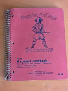 Baptist College Buccaneers 4 Subject Notebook by Mead Corporation (Stationery, Ephemera, c. 1985, college notebook, vintage ephemera, Baptist College, Buccaneers, Mead notebook)