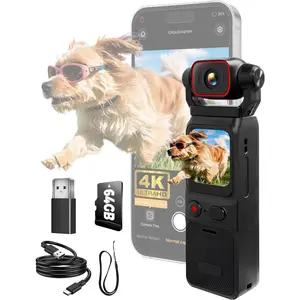4K Vlogging Camera (WiFi & 64GB Card), POV Camera with 3000mAh , 1.69" Display, 6-Axis Stabilizer & EIS, IP65 , 150? Wide-Angle  Cam, Pocket Handheld Cam for Travel