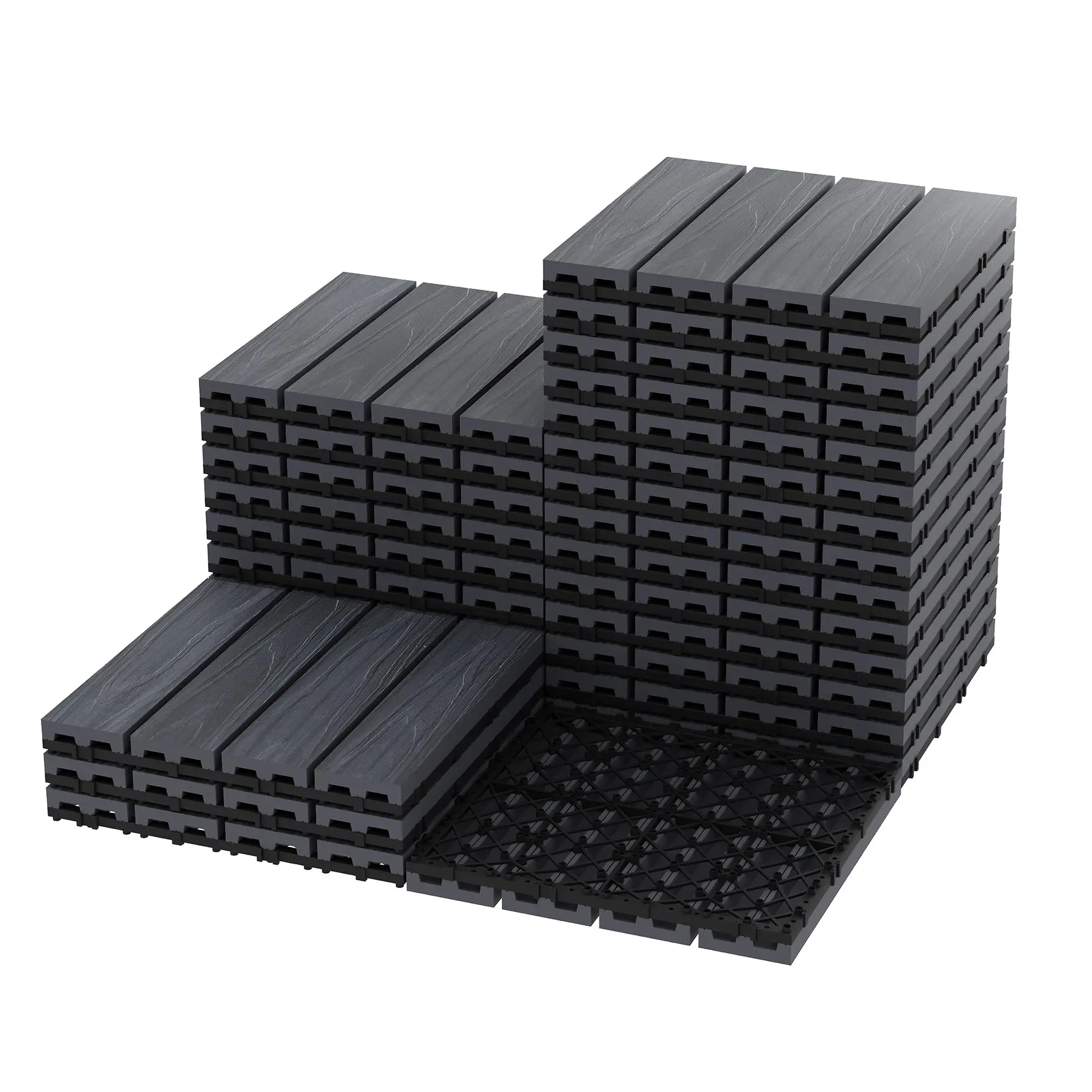 Gaomon 27-Pack 12x12 Interlocking Decking Tiles, All-Weather Waterproof Composite Wood Durable Flooring, Snap-Together Easy-Install Airflow Tiles for Patios, Gray DIY Project Poolside/Patio Flooring