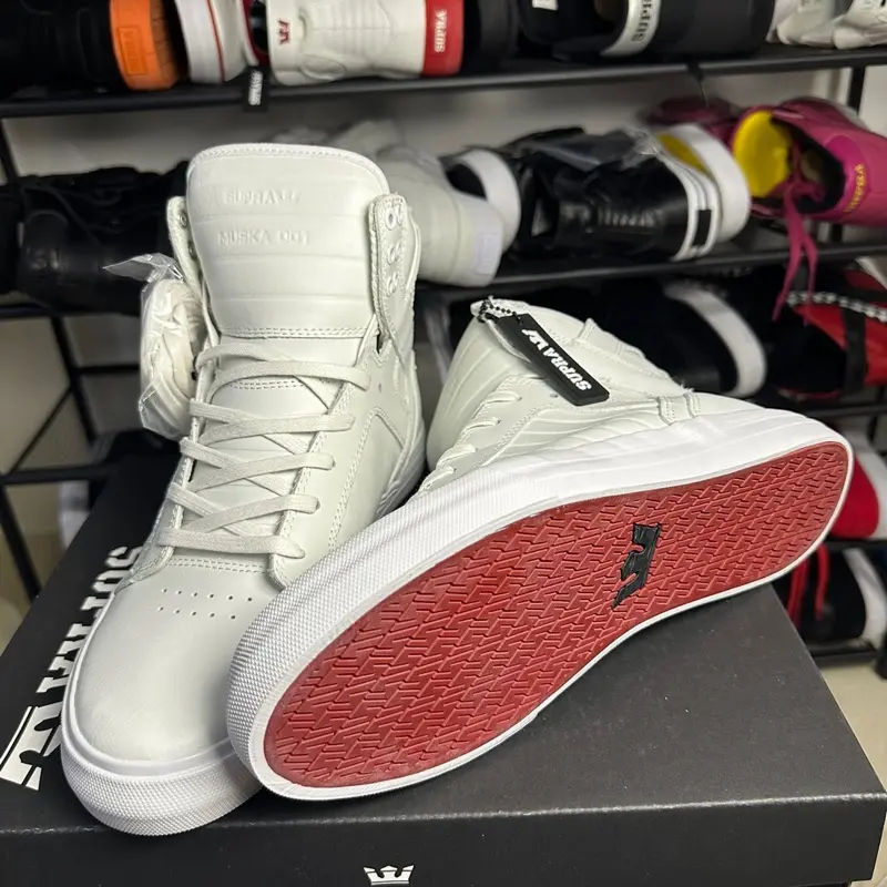 Supra Skytop HF Red White Ruched Leather High Top Sneakers Unisex
