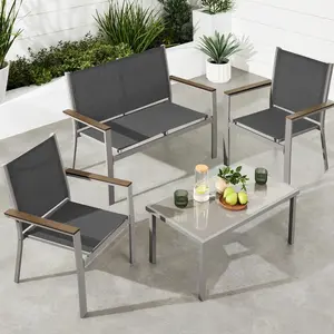 Best Choice Products 4-Piece Outdoor Textilene Patio Conversation Furniture Set w/ Loveseat, Table