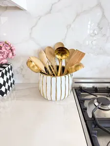 White and Gold Textured Utensil Cup Holder