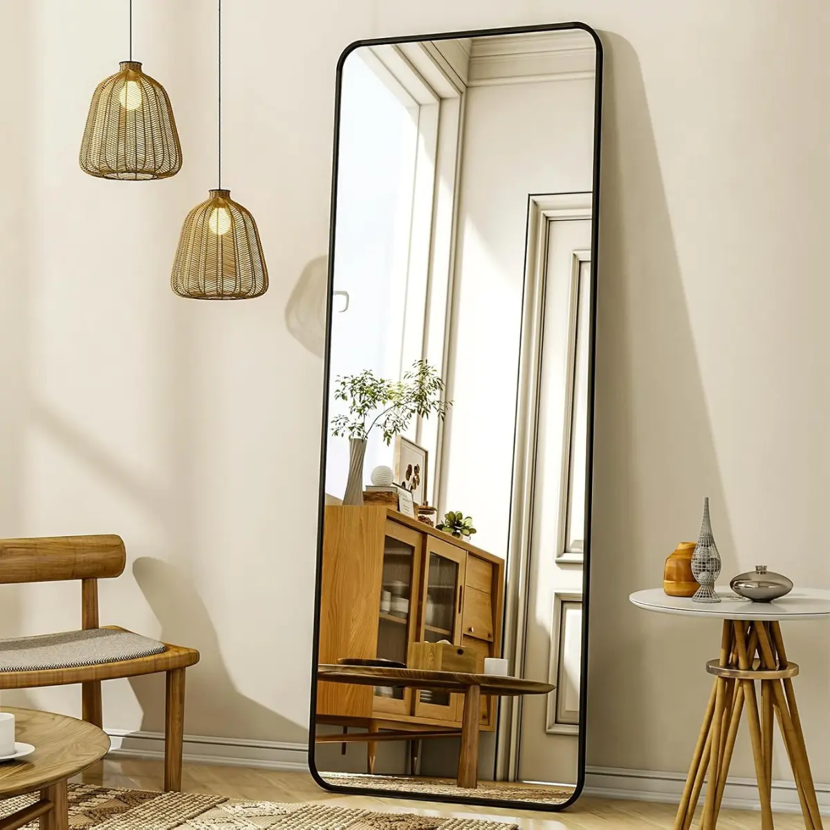 56x21 Full Length Floor Mirror – Standing or Wall Mounted Rounded Corner Mirror – Full Body Dressing Mirror for Bedroom & Living Room