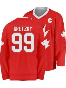 Men's V-Neck Hockey Jersey #99 Gretzky, Comfortable Breathable Quick-Dry, Sporty Long Sleeve, Perfect Gift for Sports Training