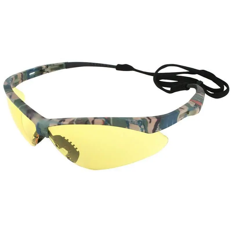 KleenGuard Nemesis ANSI Certified Work Safety Glasses - Camo Frame, Anti-Fog Amber Lens, Soft Touch, Sporty Style, with Neck Cord, Safety Gear for Construction, Home Improvement, Free Neck Cord Included