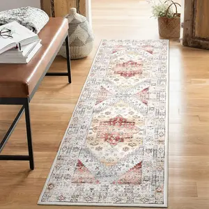 Area Rug Washable Rug Non Slip Rug Vintage Tribal Distressed Rug Low Pile Rugs Stain Resistant Indoor Carpet for Living Room Bedroom Study Room