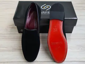 Premium Suede Leather Loafer with Red Sole | Handmade Slip-On Mens Dress Shoe in black | Genuine Leather Casual Shoes for Party Prom Wedding