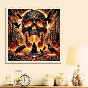 DIY Diamond Painting Kit - Gothic crow Skull Art, round drill canvas, religious theme, suitable for bedroom, living room, entrance, study, bathroom decoration, home decoration. Gothic style. Detailed artworks