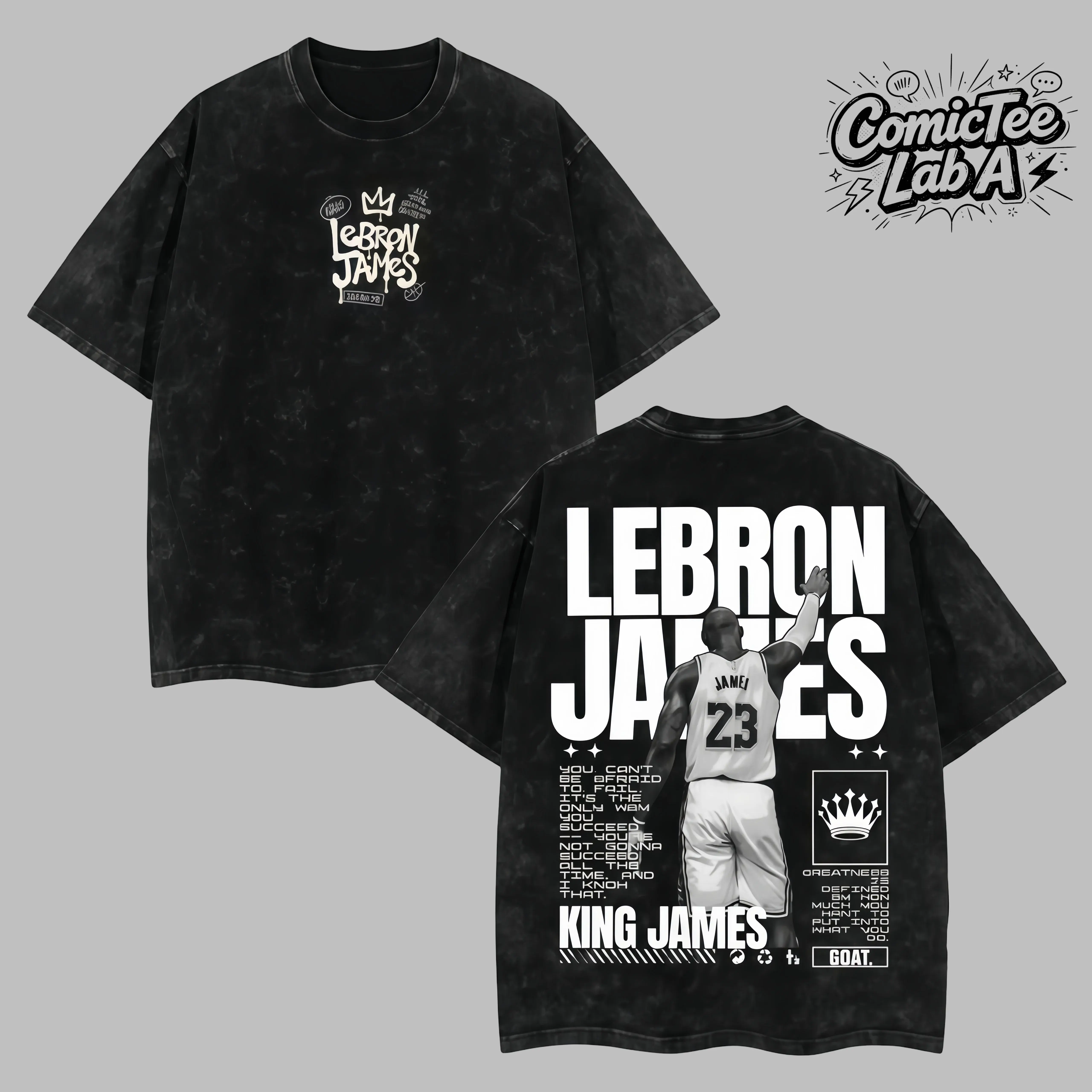 Men's 100% Premium Cotton Classic Crew Neck Athletes Graphic Short-Sleeve T-Shirt - LeBron James Legendary Washed Retro Limited Edition Streetwear Men's Top, Black