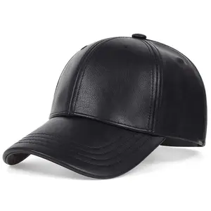 Black Leather Baseball Cap Hat, Mens, Womans, Adjustable Faux Leather Vegan