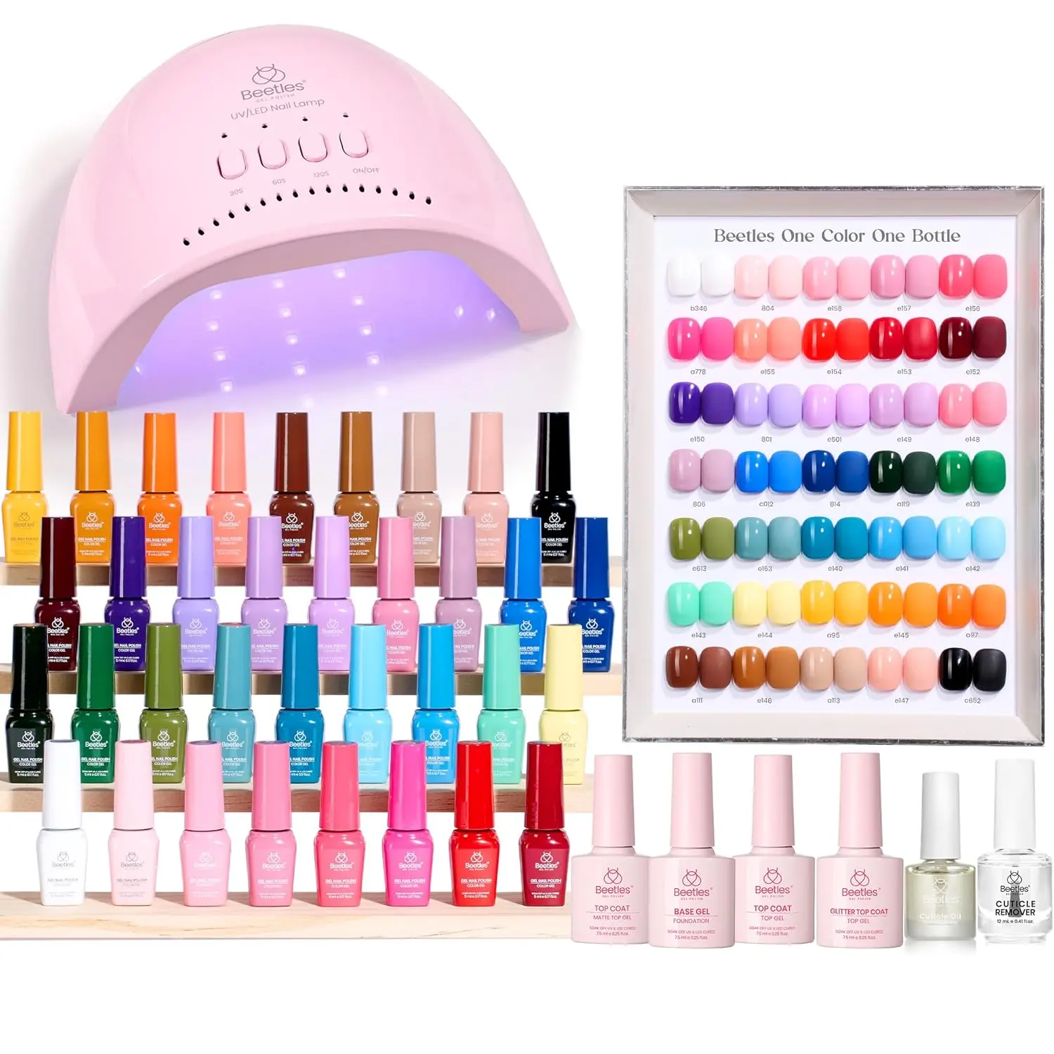 beetles Gel Nail Polish Starter Kit (Beauty Products for Birthday Gifting) - UV Lamp, Soak Off Gel Polish, Base Coat, No-Wipe Pastels Glitters Glossy & Matte Top Coats, Manicure Nail Kit, Anniversary, Adults, Gifts For Women, Cosmetic, Nail Inspo