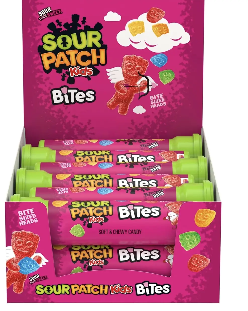 SOUR PATCH KIDS Bites Soft & Chewy Valentine's Day Candy, Bulk Candy, 12-1.8 oz Tubes