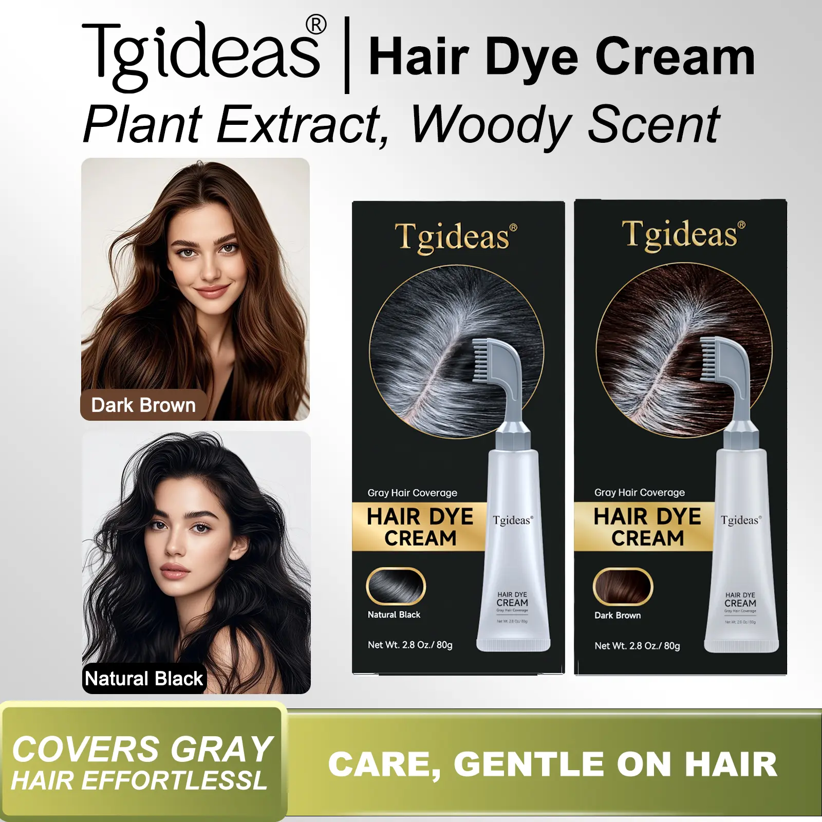 Tgideas Hair Dye Comb / Hair Dye Cream — Portable Home Use, triple treatment, contains hyaluronic acid, 100% coverage of gray hair, available in black and brown, 1 box (includes hair dyeing tools).#SummerWins #DealsForYouDays