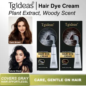 [mothersdaygift] Tgideas Hair Dye Comb / Hair Dye Cream — Portable Home Use, triple treatment, contains hyaluronic acid, 100% coverage of gray hair, available in black and brown, 1 box (includes hair dyeing tools).