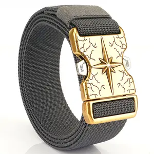 Trendy 3.8cm Quick Release Buckle Belt, Leisure Jeans Belt,Canvas Belt for Outdoor Sprorts, Golden Star Buckle